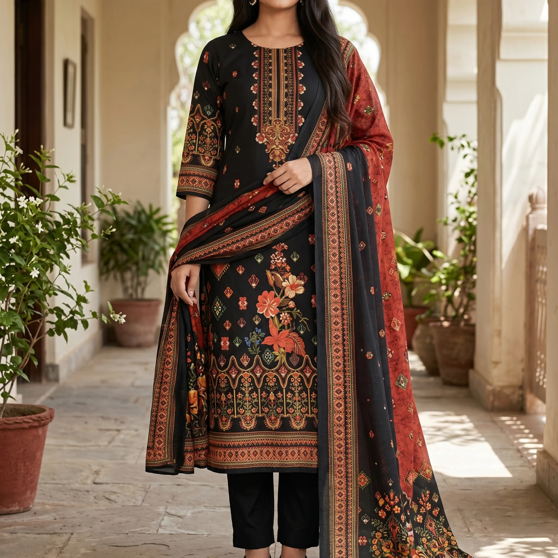 MALHAR 100% Premium cotton lawn digital printed 3 Piece
