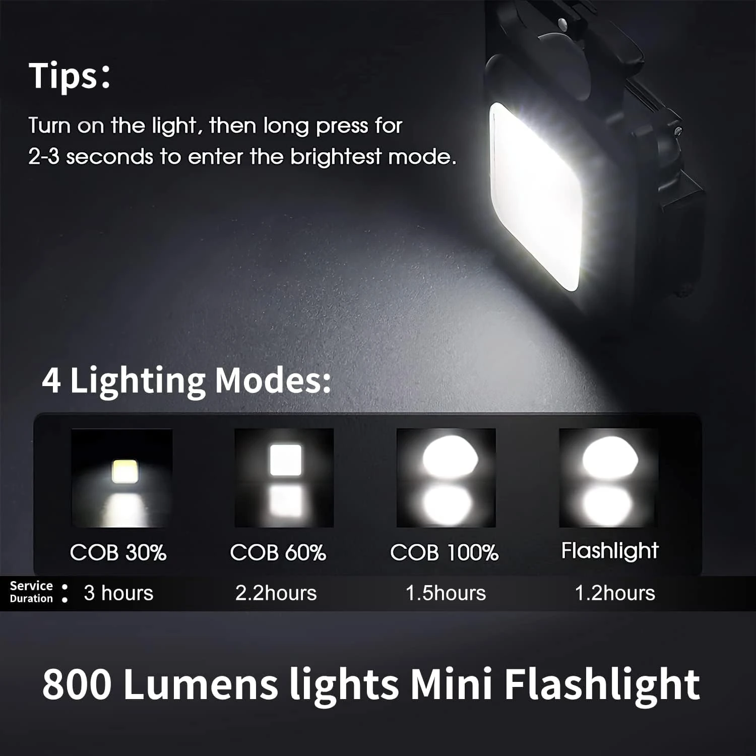 Multi-functional Outdoor Keychain Light with 800Lm COB and 3 Lighting Modes, for Camping, Hiking and Emergencies