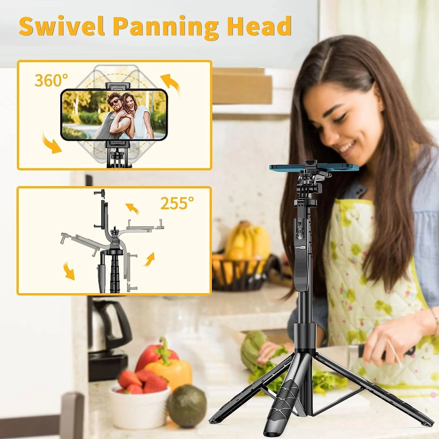 K-28 Long Video Stand Cum Selfie Stick Tripod with Remote - 360° Rotation Phone Stand with Wireless Remote Control, with light