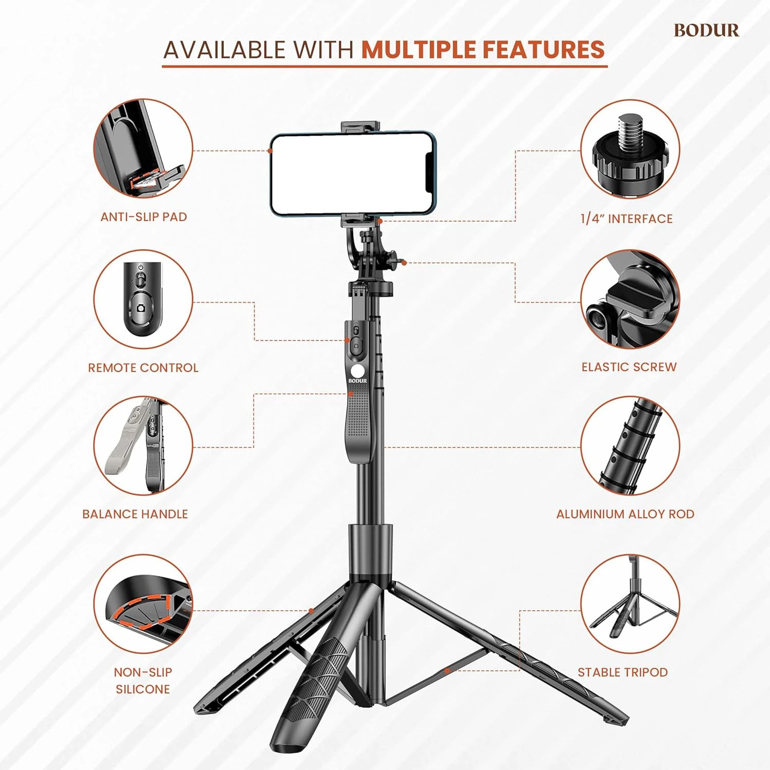 K-28 Long Video Stand Cum Selfie Stick Tripod with Remote - 360° Rotation Phone Stand with Wireless Remote Control, with light