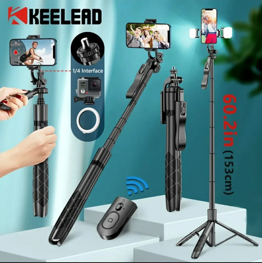 K-28 Long Video Stand Cum Selfie Stick Tripod with Remote - 360° Rotation Phone Stand with Wireless Remote Control, with light
