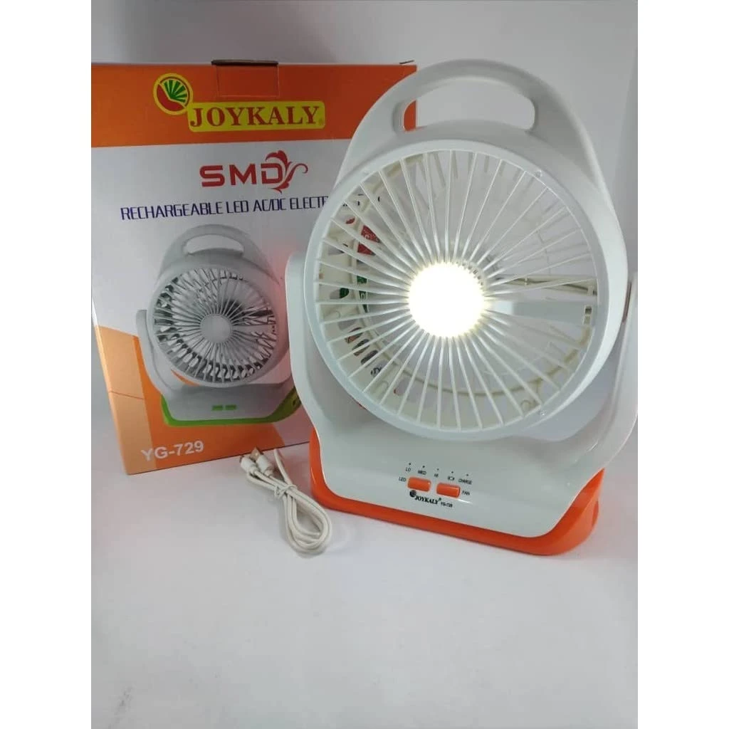 JOYKALY YG-729 Portable Rechargeable LED Light AC/AD Electronic Fan with 6" inches High Speed Blade