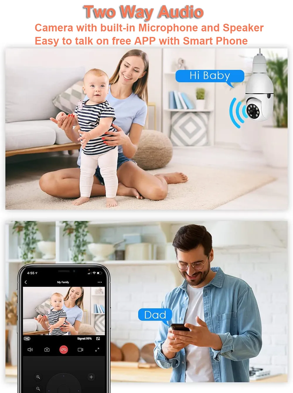 Smart 360° Rotated Security Camera HD 1080P with Two-way Audio, Motion Tracking, and Waterproof Design