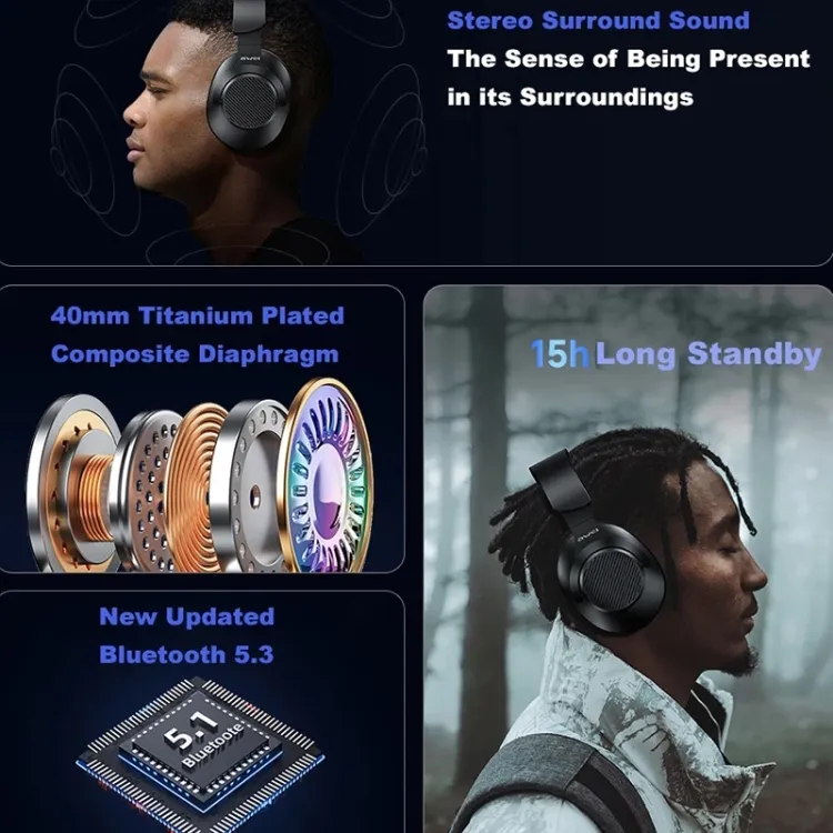 Awei A997BL Wireless Headphones Bluetooth Earphones Foldable Gaming Headset Sport Headphone with Mic Music Earbuds 300mAh