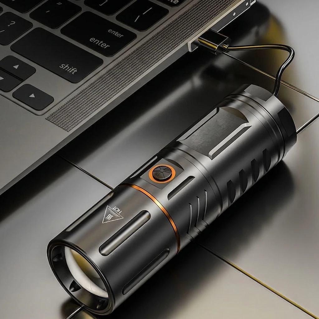 Rechargeable LED Flashlight with Telescopic Zoom & Power Bank Function