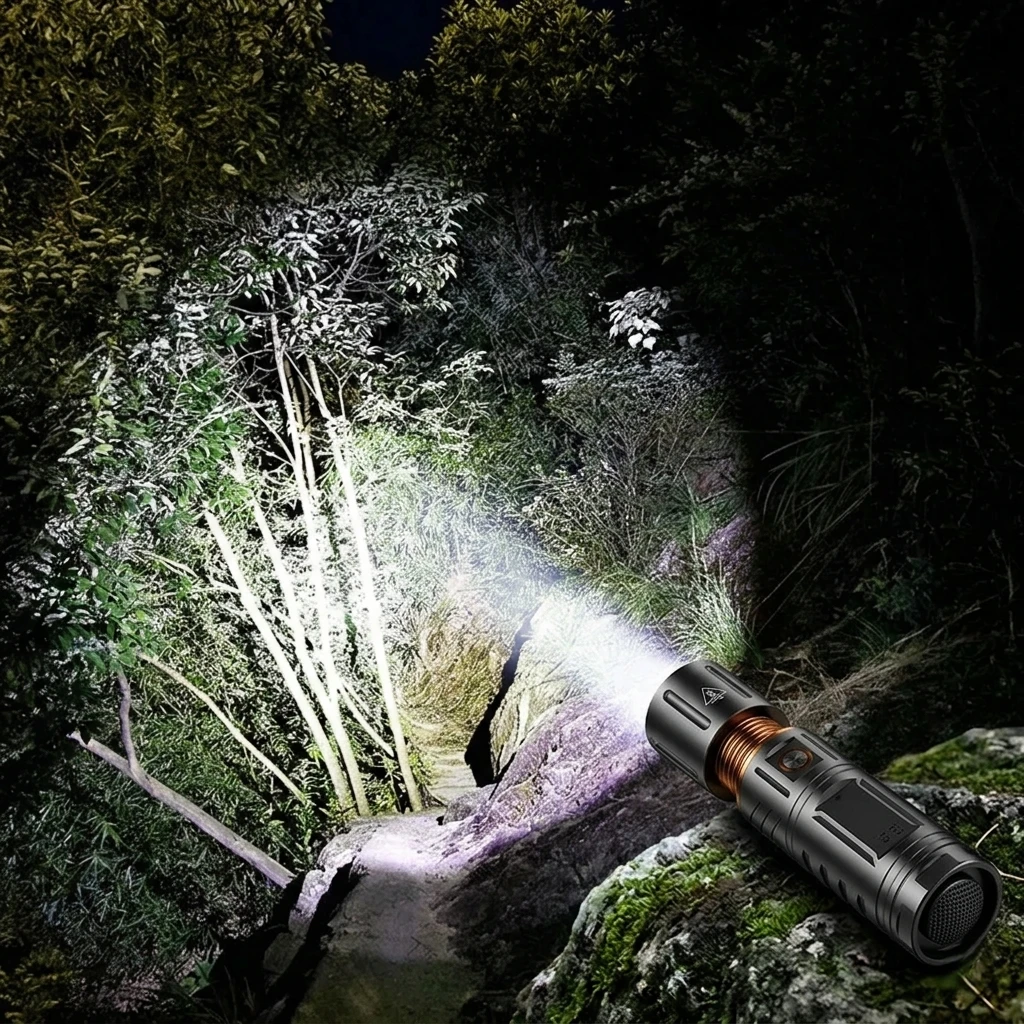 Rechargeable LED Flashlight with Telescopic Zoom & Power Bank Function