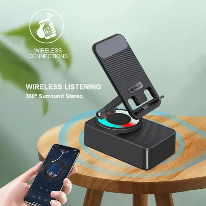 KISONLI M-1 Wireless Folding Bracket RGB Bluetooth Speaker With 360 Degree Phone Holder Stand