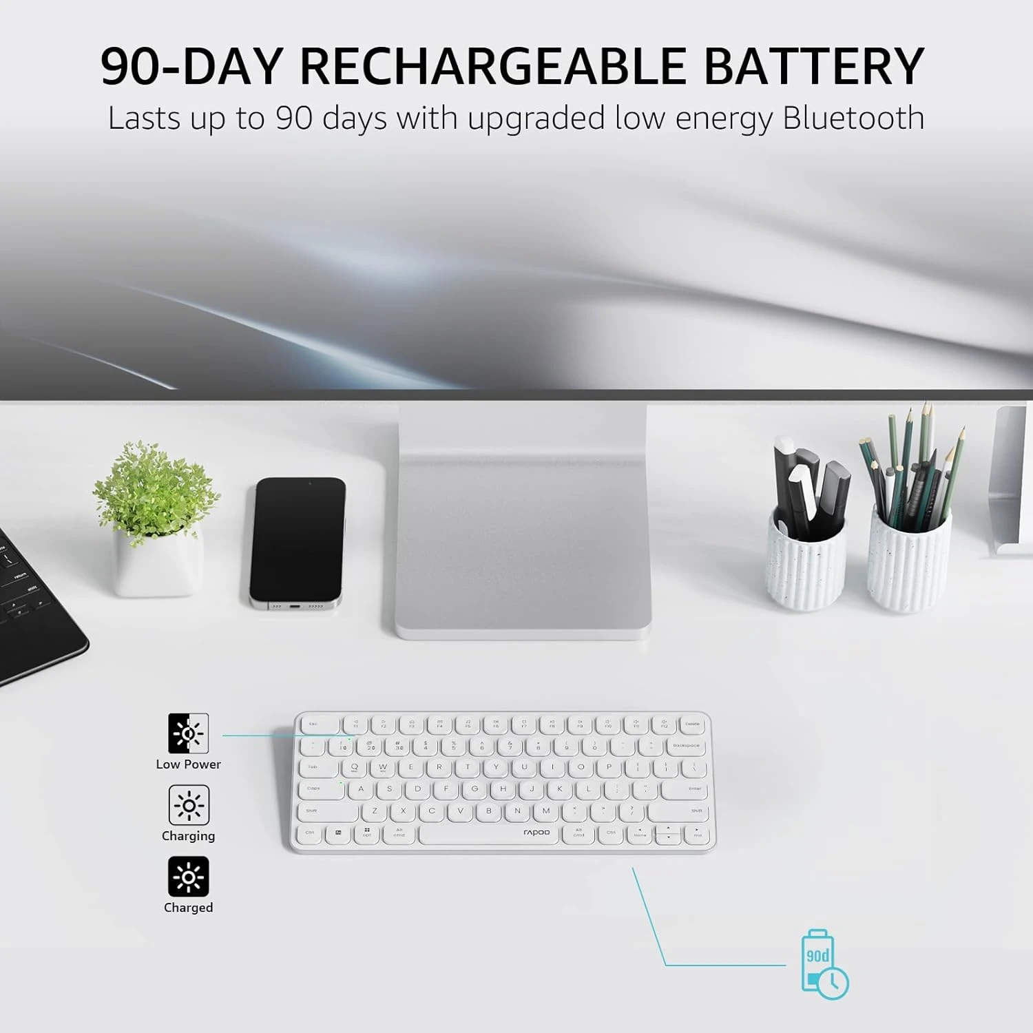 Rapoo E9050L Ultra-Slim Multi-Mode Wireless Keyboard – White
