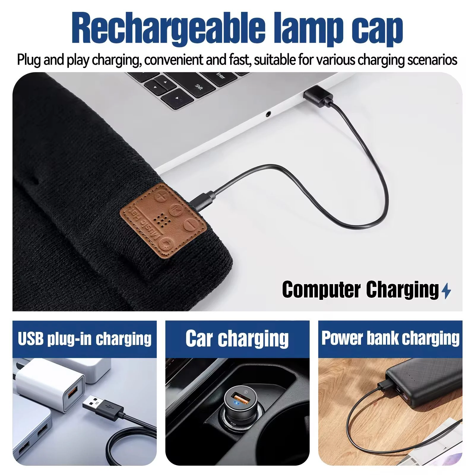 M1-BTD3 Rechargeable LED Light Beanie Hat Night Running Bluetooth-Compatible Music Headset Cap