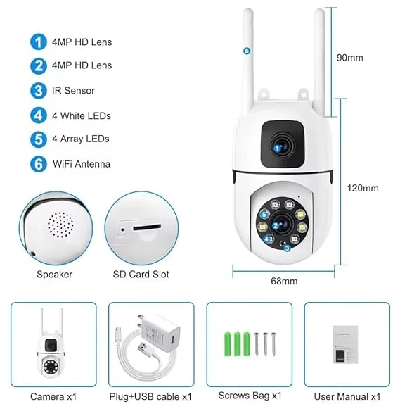 New V380 Mini Indoor PTZ Dual Lens Camera 4MP HD Smart Home WiFi Security for Baby Monitor Indoor Network Dual Lens Camera