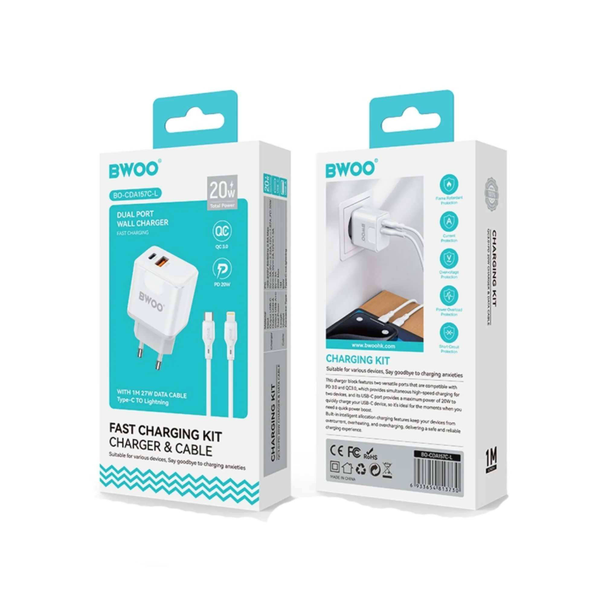 BWOO BO-CDA157C-L 20W Dual Ports Fast Charging Adapter