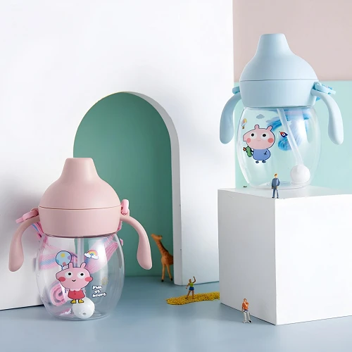 1pcs 280ml Mumpot Baby Kettle Duck Beak Cute Cartoon Children Straw Bottle Portable Leakproof Anti-choking Water Cup Large Capacity Baby Infant Learning Training Drinking Bottle (Random Color)