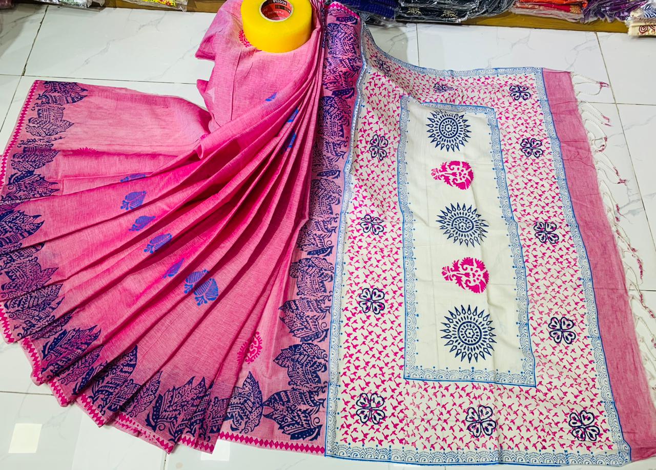 সুতি ব্লক প্রিন্ট শাড়ী