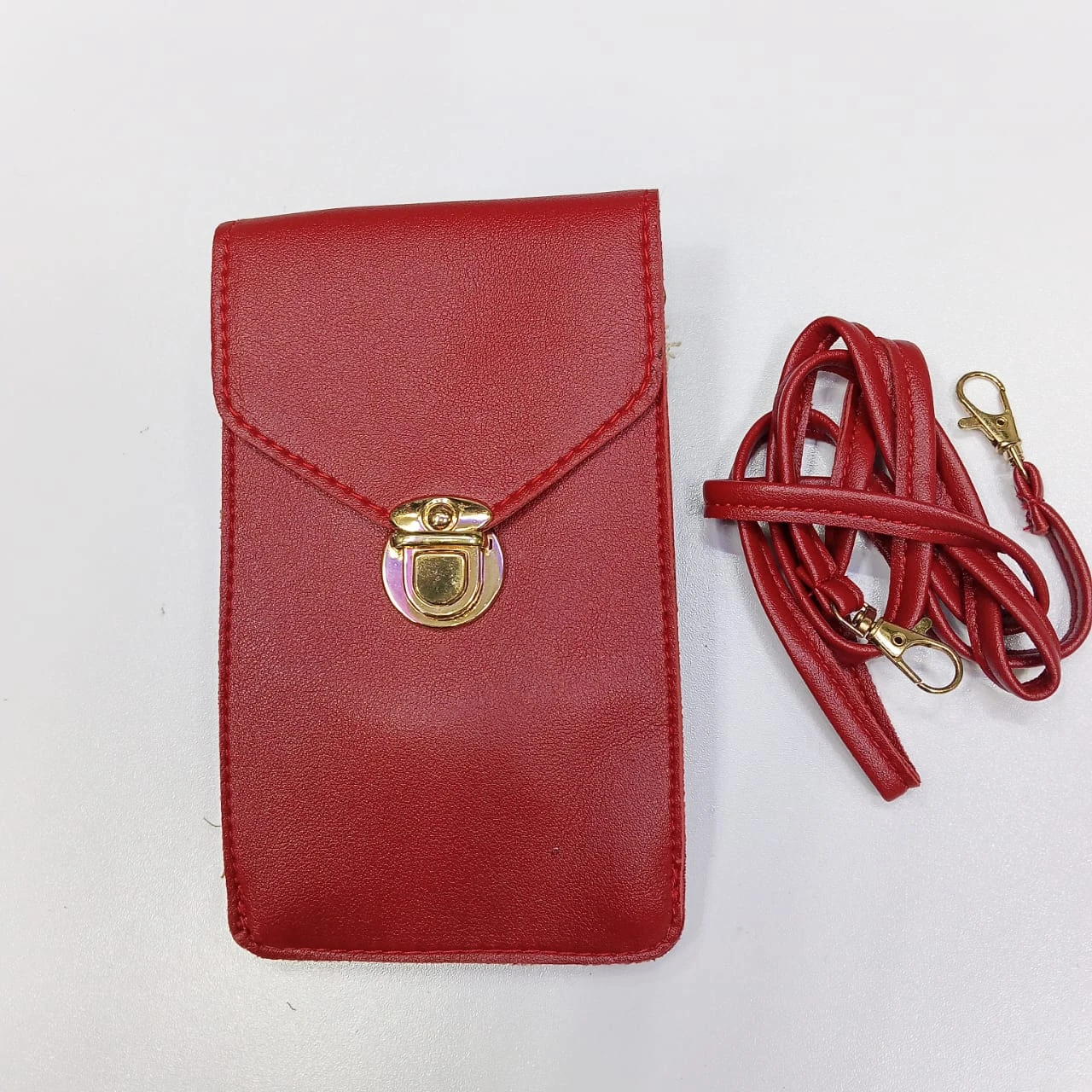 Women's PU Leather Phone Holder With Neck Strap Wallets Touch Screen Bags(Red)