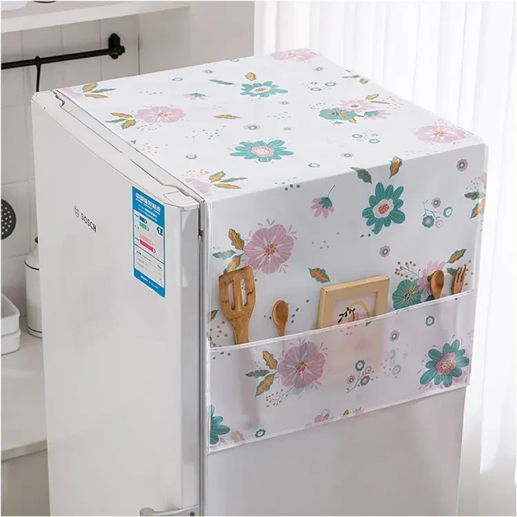 Cute Cartoon Print Dust Cover Washing Machine Cover Refrigerator Organizer Fridge Dust Cover With Pocket Home Décor