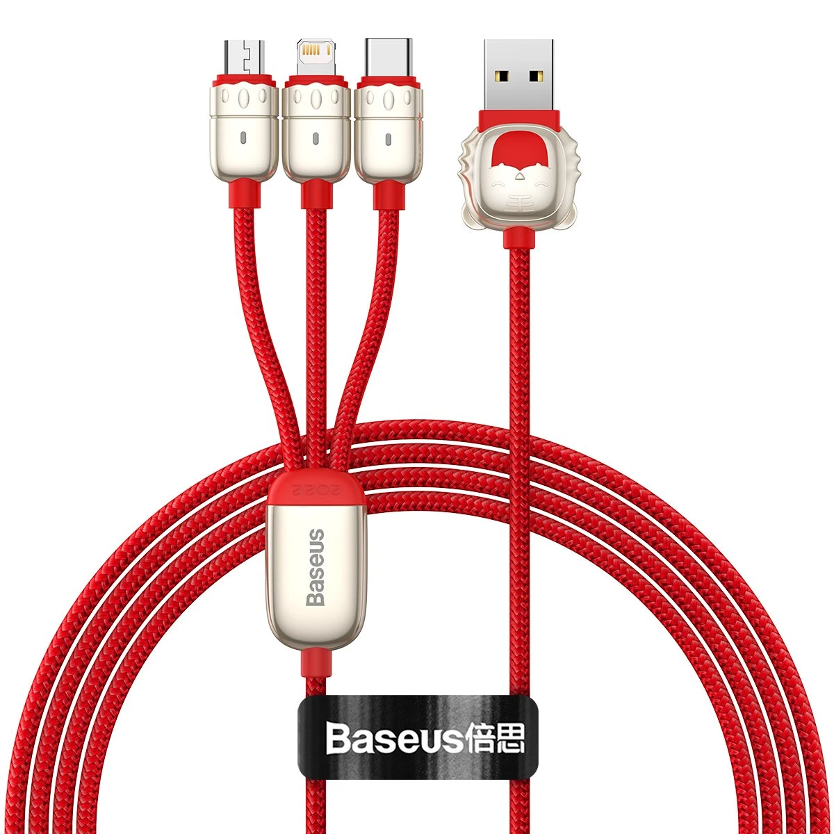 Baseus One-for-Three Data Cable USB to M+L+C (CASX010009) – Red Color