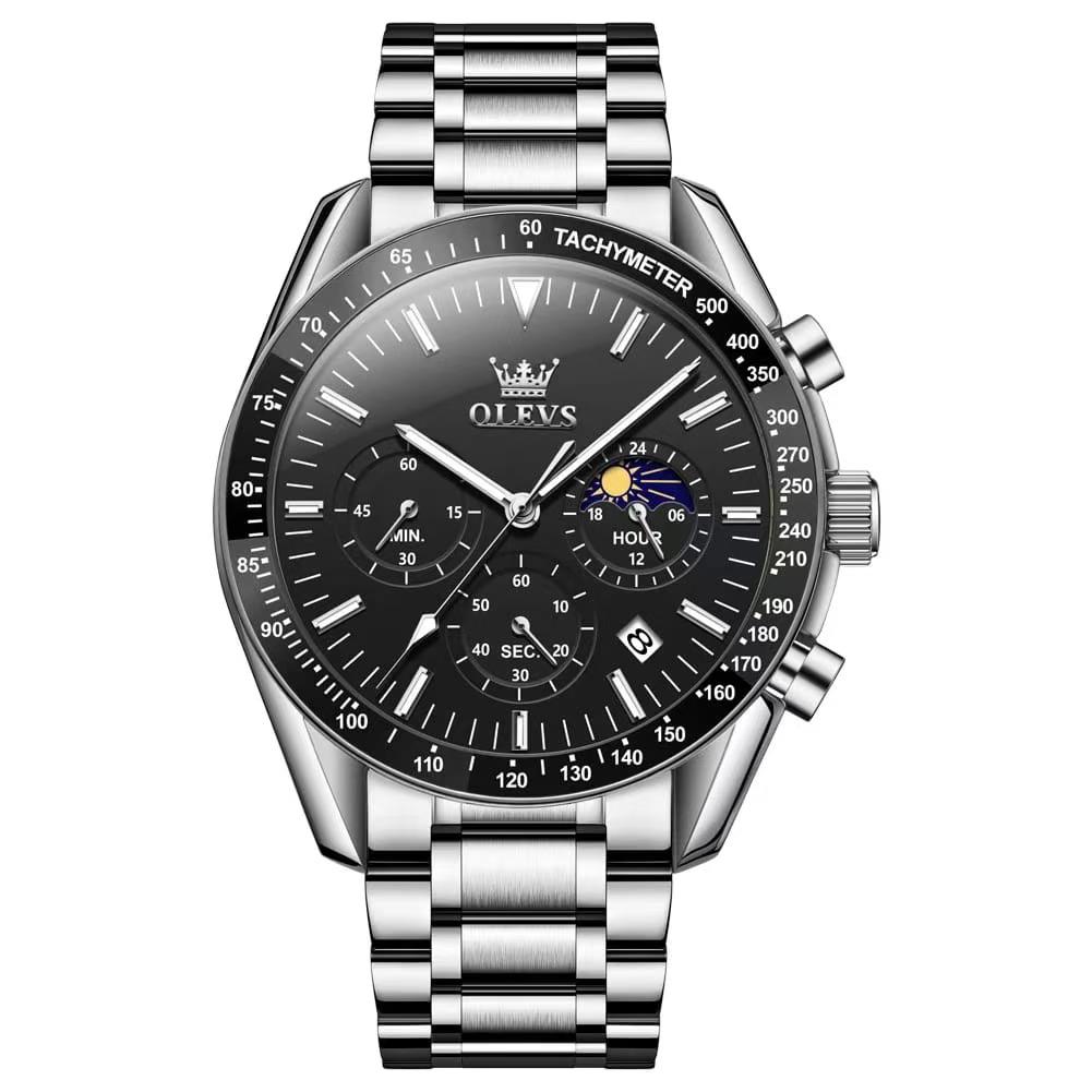Butter Fly Lock OLEVS Watch for mens (Still chain and black dial)