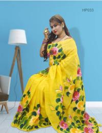 হাফসিল্ক শাড়ীতে হ্যান্ডপ্রিন্ট তুলির কাজ করা
