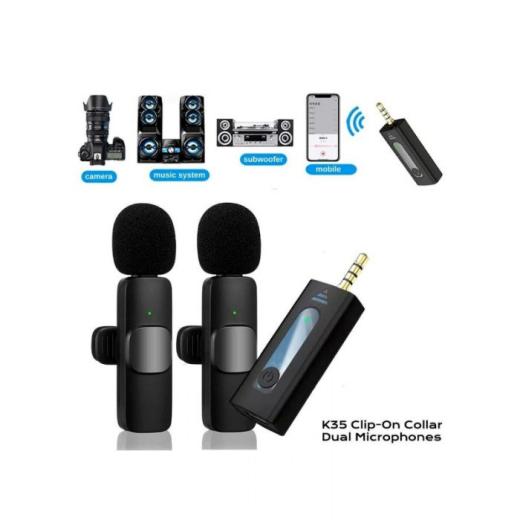 K35 Dual Wireless Microphone 3.5mm Supported for Camera, Sound card, Smartphone