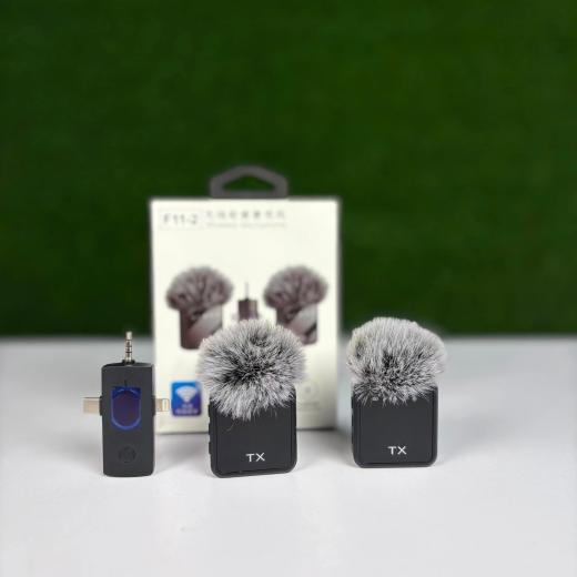 F11-2 Wireless Collar Microphone for iPhone, Android Type-C, Camera, Laptop. Noise Cancelling Microphone