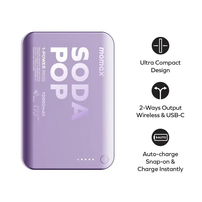 Momax 1-Power Pass Soda Pop Magnetic Wireless Power Bank 10000mah – Blue