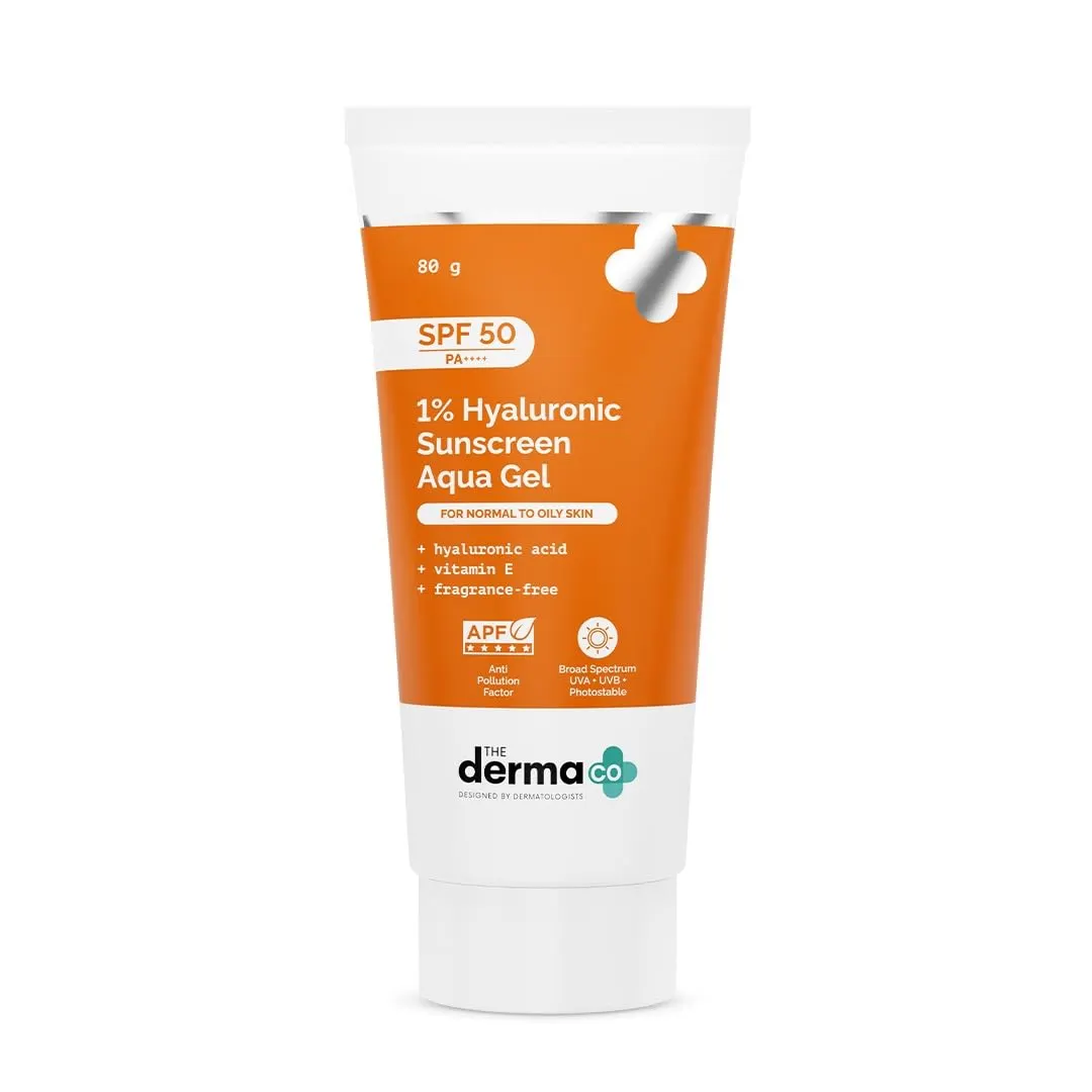The Derma Co 1% Hyaluronic Sunscreen Aqua Gel SPF 50 PA++++ 80g