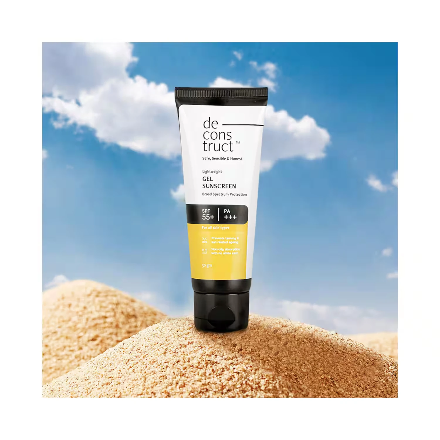 Deconstruct Face Gel Sunscreen SPF 55 + and PA+++ 50gm | Gel based sunscreen for oily, combination skin, normal skin | Broad spectrum sunscreen, No White Cast, Lightweight