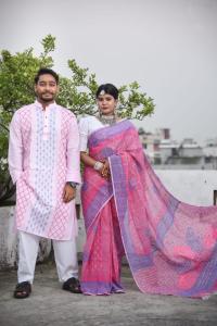 সুতি শাড়ী ও স্লাব কটন পাঞ্জাবিকাপল সেট
