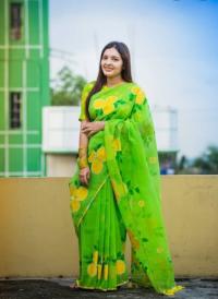 হাফসিল্ক শাড়ীতে হ্যান্ডপ্রিন্ট তুলির কাজ করা